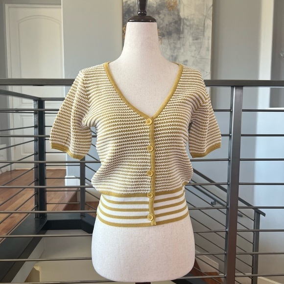 Hem & Thread V-Neck Stripe Short Sleeve Cardigan - Picture 1 of 15